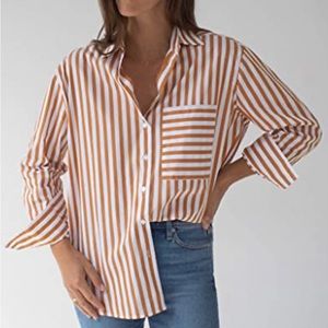 AYR The deep end button down striped shirt tan baguette size L